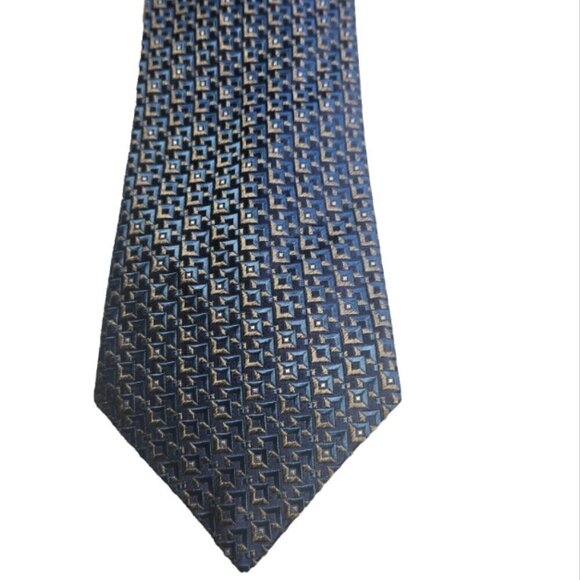 Principe Geometric Necktie Men's Silk Tie 100% Italian Silk Tie Blue with Gold - Picture 5 of 5